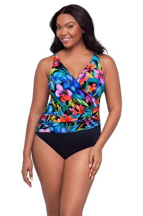 Trimshaper Addison Surplice One-Piece Control Swimsuit in Tropical Treasure at Nordstrom, Size 14