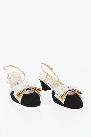 Valentino Fabric Slingbacks with Lam&eacute; Leather Bow 5cm Valentino