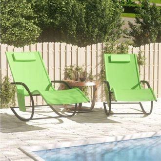 vidaXL Vidaxl - Tumbona Mecedora 2 Unidades De Acero Y Textilene Verde