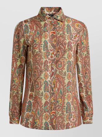 Etro silk blend shirt paisley motif collar