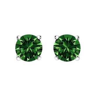 House of Brilliance 14K Gold 1.0 Cttw Lab Grown Green Diamond Classic Solitaire Stud Earrings in White at Nordstrom