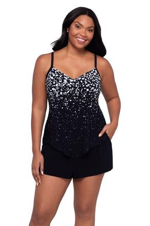 Trimshaper Hank Control Swim Romper with Pockets in Confetti Dot Ombre at Nordstrom, Size 12