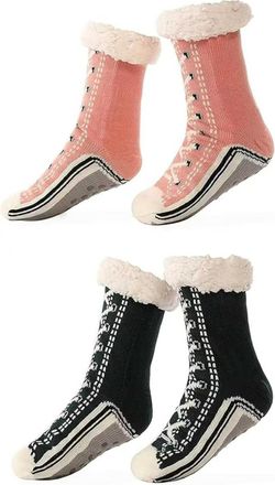 Generic Unisex Thick Cashmere Slipper Home Socks Fluffy Plush Comfy Sleeping Footwear Non-slip Grippy Boots Thermal Plush Booties (2pcs-e,One Size)