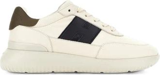 Hogan Off-White Black Logo Olive Heel Tab Low-Top Sneakers