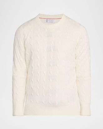 Brunello Cucinelli Men & apos;s Cashmere Cable Knit Crewneck Sweater