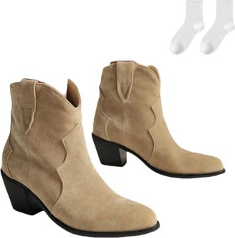 Generic Women Western Ankle Boots, Fashion Cowboy Short Boots in Suede-Look, Slip-On Boots with Wide Shaft And Block Heel, Comfortable Autumn Winter Boots for