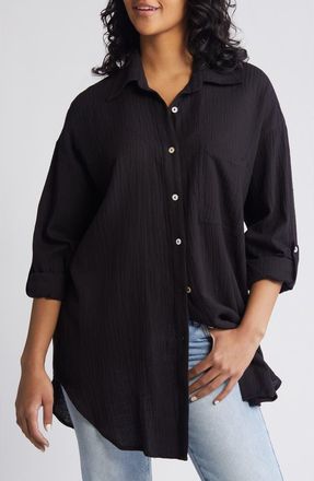Rip Curl Premium Linen Button-Up Blouse in Black at Nordstrom, Size Xx-Small