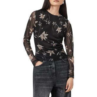 AllSaints Caia Floral Mesh Top in Petra Sepia Brown at Nordstrom Rack, Size 10