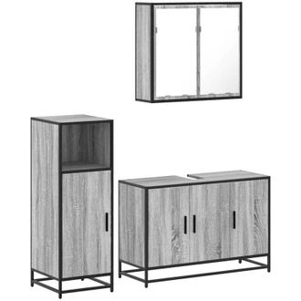 vidaXL Vidaxl - Set De Muebles De Ba&ntilde;o 3 Pzas Madera Contrachapada Gris Sonoma