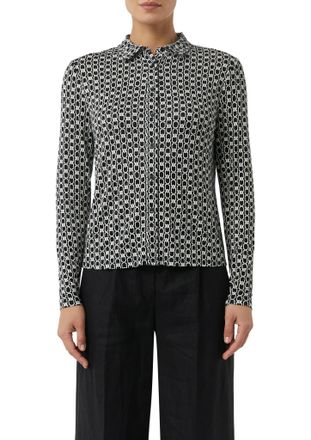 Comma Hemdbluse COMMA, Damen, Gr. 36, schwarz (schwarz, beige), Jersey, Obermaterial: 95% Viskose, 5% Elasthan, bedruckt, regular fit taillenbedeckt, gerade