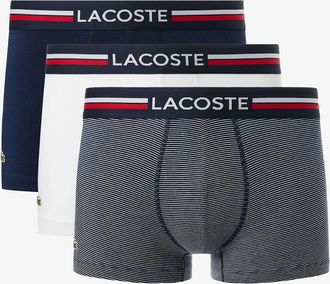 Lacoste Mens Lacoste 3-Pack Stripe Print Stretch Cotton Mens Trunks - Navy Blue/White 525 - Black - Size: 35/34/32/9.5/13/12.5/12/11.5/11/9/16/15.5/15/14.5/1