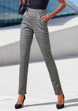 Lascana Jogger Pants LASCANA klassische schmale Form, Damen, Gr. 32/34, N-Gr, blau (grau kariert), Obermaterial: 59% Polyester, 35% Viskose, 6% Elasthan, Jacq
