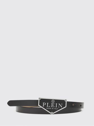 Philipp Plein Slim Smooth Leather Belt with Enameled Logo Buckle