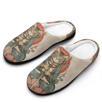 Generic Vintage Japanese Samuraiscat Womens Slippers Warm House Slippers Indoor House Shoes with Anti-Skid Rubber Sole