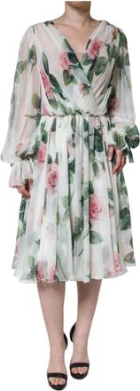 Dolce & Gabbana Zijden bloemenprint A-lijn midi-jurk - Dames - Casual kleedjes - Veelkleurig - XS - Kleedjes