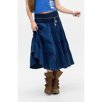 BDG Bea Cotton Tiered Skirt in Blue at Nordstrom, Size X-Small