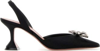 Amina Muaddi Black Satin Rosie Pumps