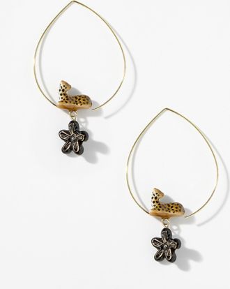 Nach Bijoux Womens Black flower and leopard Hoop Earrings