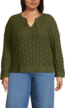 Lands End Plus Size Drifter Tie Notch Neck Sweater in Artichoke at Nordstrom, Size 3X
