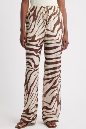 Mango Koni Animal Print Wide Leg Pants in Ecru at Nordstrom, Size Medium