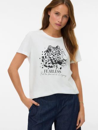 Vero Moda Kurzarmshirt VERO MODA VMJAMAICA S/S T-SHIRT JRS BTQ, Damen, Gr. XL, snow wei&szlig; print:print with schwarz rhinestones, Jersey, Obermaterial: 100% Baumwo