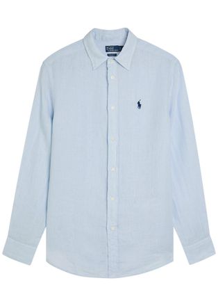 Polo Ralph Lauren Logo-embroidered Linen Shirt - Light Blue - S (UK8-10 / S)
