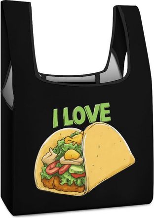 Generic I Love Tacoes Food Mexico Shopping Bag Reusable Grocery Tote Bag Foldable Handbag for Travel Picnic
