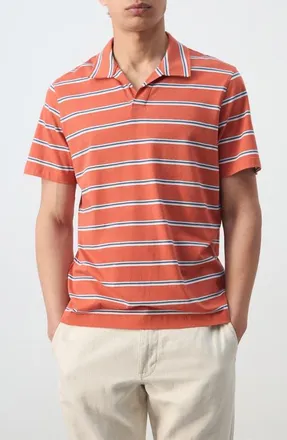 Mango Regular Fit Stripe Cotton Polo in Salmon at Nordstrom, Size Medium