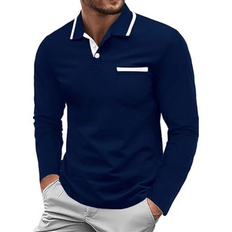Generic Mens Long Sleeve Polo Shirts Adult Casual Breathable Work Polo Button Down Slim Fit Golf Tops Jumpers England Rugby Tennis Shirts Western Clothes for 