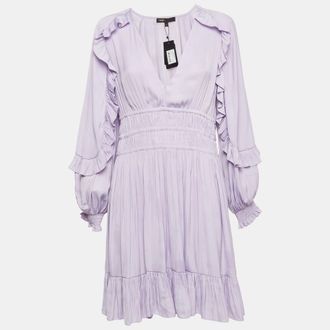 Maje Light Purple Satin Ruffled Ralya Short Dress