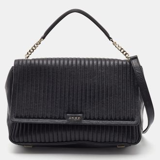 DKNY Dkny Black Quilted Leather Gansevoort Flap Top Handle Bag