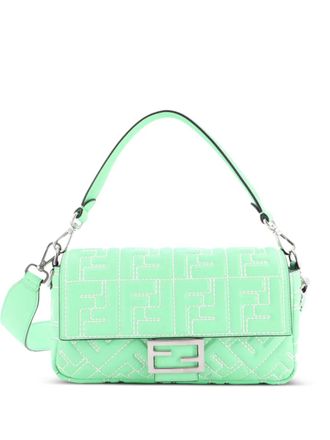 Fendi Baguette NM Bag Zucca Stitched Embossed Leather Medium crossbody bag - Verde