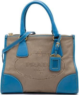 Prada Pre-owned Prada Saffiano Trimmed Canvas Canapa Logo Double Zip Satchel Ladies DUQIX39KLLPN9N6B