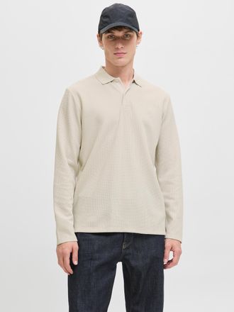 Jack & Jones Langarm-Poloshirt JACK & JONES JJEAUSTIN POLO LS NOOS, Herren, Gr. XS, moonbeam detail:classic, Jersey, Obermaterial: 58% Polyester, 40% Baumwolle, 2%