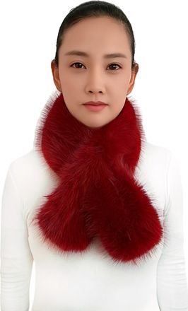 Lina & Lily Womens Winter Pull-Through Neck Scarf Long Pile Faux Fur Soft Fluffy (Dark Red)