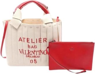 Valentino Pre-owned Tote Bags, female, Beige, Size: ONE SIZE Pre-owned Canvas Tote Bag