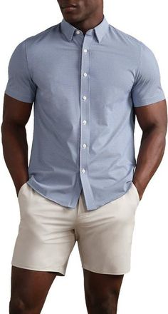 Rhone Commuter Micro Check Button-Up Shirt in Indigo Blue Micro Gingham at Nordstrom, Size Xx-Large