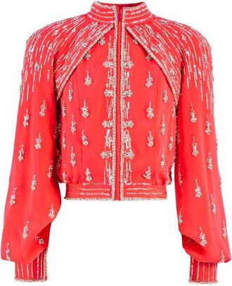 Saiid Kobeisy Embellished Coral Bomber Jacket