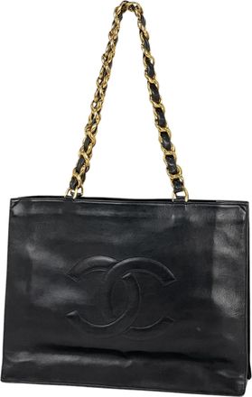 Chanel Black Leather Shoulder Bag Tote Bag (Pre-Owned)