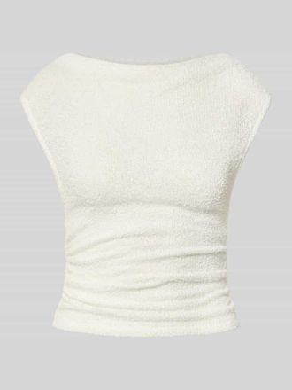 Gina Tricot Top in Boucl&eacute;-Optik mit U-Boot-Ausschnitt in Offwhite, Gr&ouml;&szlig;e XL