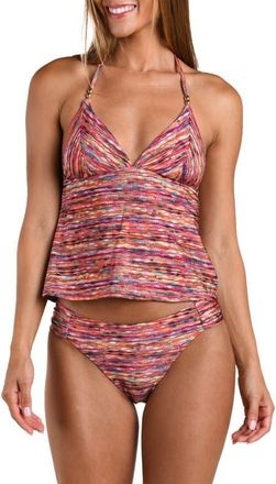 Sunshine 79 Shimmer Ripple Halter Tankini in Pink Multi at Nordstrom, Size 12