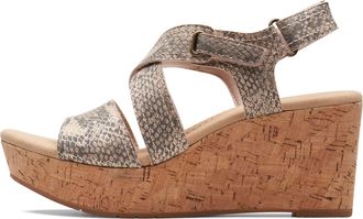 Clarks Womens Rose Way Wedge Sandal, Beige Metallic Synthetic, 9 Wide