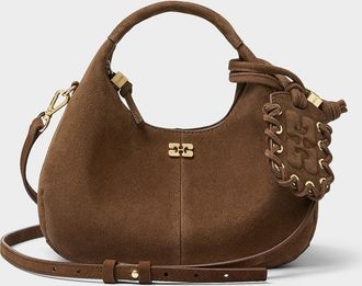 Ganni Womens Small chocolate brown recycled suede bag