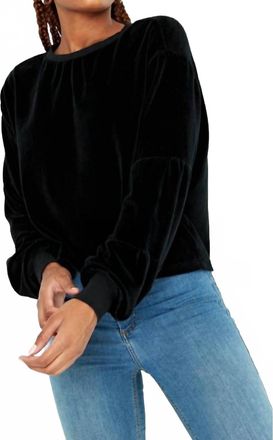 Bloomingdale's Neptune Ruched Sleeve Velour Crew Sweatshirt In Black