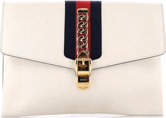 Gucci White Leather Sylvie Clutch Maxi (Authentic Pre-Loved)