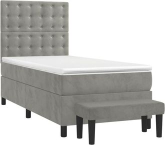 vidaXL Cama Box Spring Con Colch&oacute;n Terciopelo Gris Claro 100x200 Cm Vidaxl