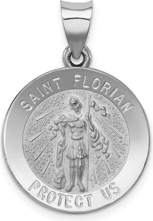 Diamond2Deal 14k White Gold Polished and Satin St Florian Medal Hollow Pendant