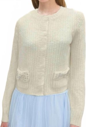 Moon River Crystal Knit Cardigan In Cream