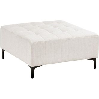 Beliani Ottoman Off White Fabric Tufted Fabric Modern Living Room Square Footstool Black Legs ABERDEEN