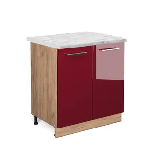 Vicco Armario Bajo Para Fregadero Fame-line, Rojo Burdeos Alto Brillo, 80 Cm, Et M&aacute;rmol Vicco
